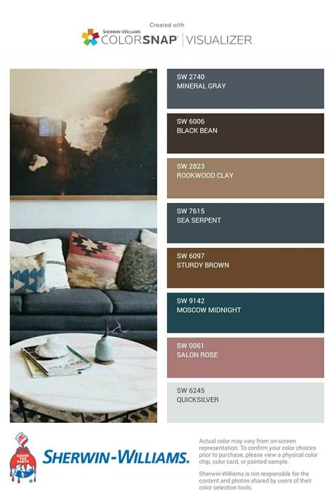 Sea Serpent Color Palette, Moscow Midnight Color Palette, Moscow Midnight Sherwin Williams, Moscow Midnight, Granny Unit, Boho Paint Colors, Office Paint, Arizona House, Temperature Blanket