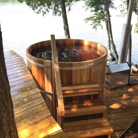 Cedar Bench, Wood Burning Heaters, Cedar Hot Tub, Japanese Soaking Tubs, Tub Cover, Outdoor Tub, Cold Plunge, Barrel Sauna, Hot Tub Cover