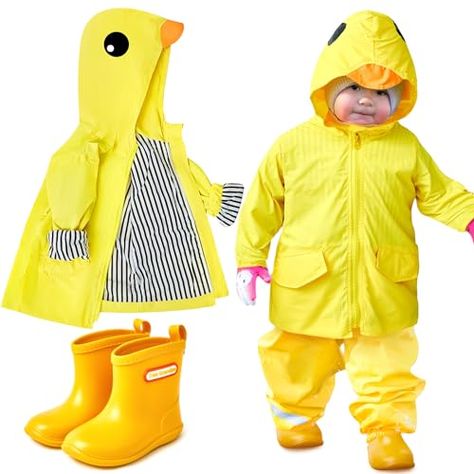 Twistover 2 Pcs Toddler Duck Raincoat Rain Boots Set 1-3 Years Baby Cute Cartoon Zipper Hoodie Short Rain Shoes for Boy Girl(2 T) Duck Raincoat, Baby Raincoat, Shoes For, Yellow Raincoat, Rain Shoes, Easy Kids, Outdoor Style, Zipper Hoodie, School Outfit