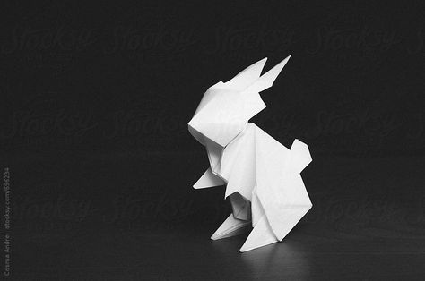 Origami paper art rabbit on dark background Origami Photography, Paper Rabbit, Rabbit Logo, Origami Tattoo, Art Rabbit, Origami Paper Art, Diy Origami, White Stock, Origami Art