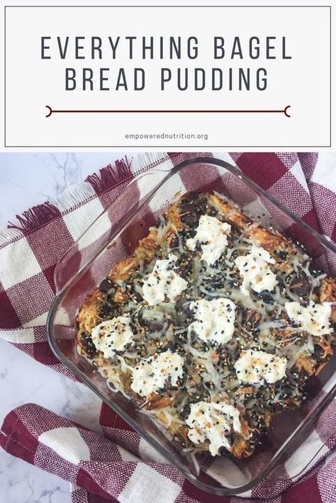 Bagel Bread Pudding Recipe, Bagel Bread Pudding, Everything Bagel Bread, Bagel Flavors, Spinach Cream Cheese, Savory Bread Pudding, Bagel Bread, Savory Breakfast Recipes, Sausage Spinach