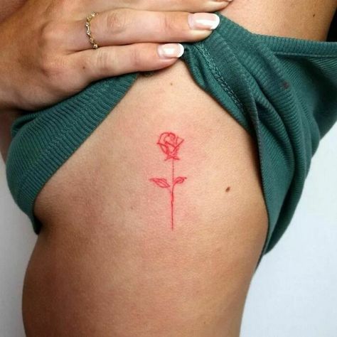 Red Fine Line Tattoo, Red Ink Tattoo Ideas, Rose Outline Tattoo, Ink Tattoo Ideas, Small Snake Tattoo, Red Tattoo Ideas, Red Ink Tattoo, Red Dragon Tattoo, Rose Outline