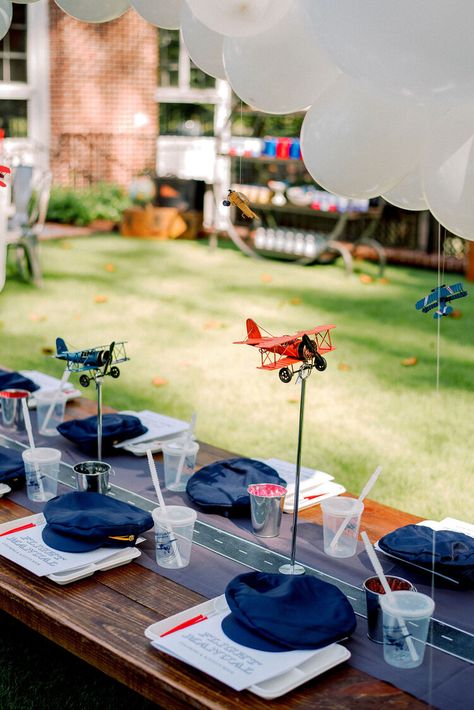 Flying Into 5 Birthday Party, Airplane Event Theme, Vintage Airplane Party Decorations, Vintage Aviation Birthday Party, Plane Theme Birthday Party Decoration, Planes Movie Birthday Party, Second Birthday Plane Theme, Vintage Airplane 1st Birthday Party, Time Flies Birthday Party Centerpieces