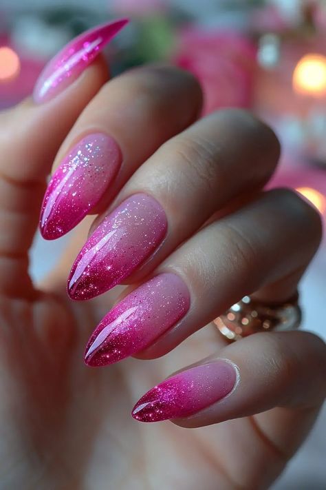 Nails Art 2024, Fuschia Pink Nails, Pink Party Nails, Gradient Pink Nails, Nail Ideas Ombre, Pink Nails Neon, Valentines Nail Ideas, Valentines Nails Pink, Bold Nails