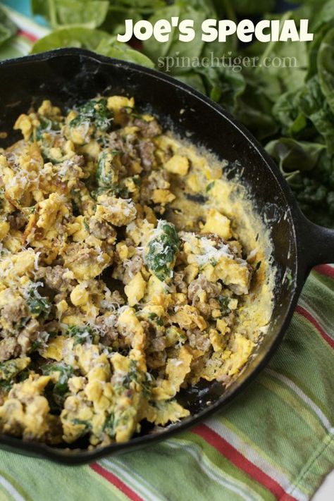 Joes Special, Recipe Using Ground Beef, Freeze Spinach, Ground Beef Spinach, Spinach And Eggs, Ground Beef And Spinach, Primal Blueprint Recipes, Chicken Casserole Dinners, Scrambled Eggs With Spinach