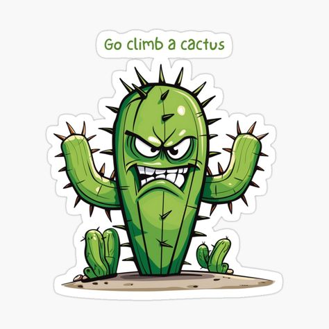 Angry Cactus, Cactus Cookies, Cactus Cartoon, Cartoon Cactus, Funny Cactus, Stickers Ideas, Wallpapers Cartoon, Cactus Stickers, Funny Sticker