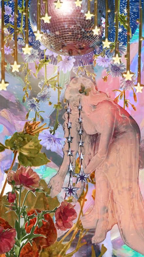 Fairy Aesthetic Background, Flowers And Stars Aesthetic, Disco Fairy Aesthetic, Fairy Wallpaper Aesthetic, Disco Core, Disco Fairy, Disco Forest, Flower Fairy Wallpaper, Fairy Aesthetic Wallpaper