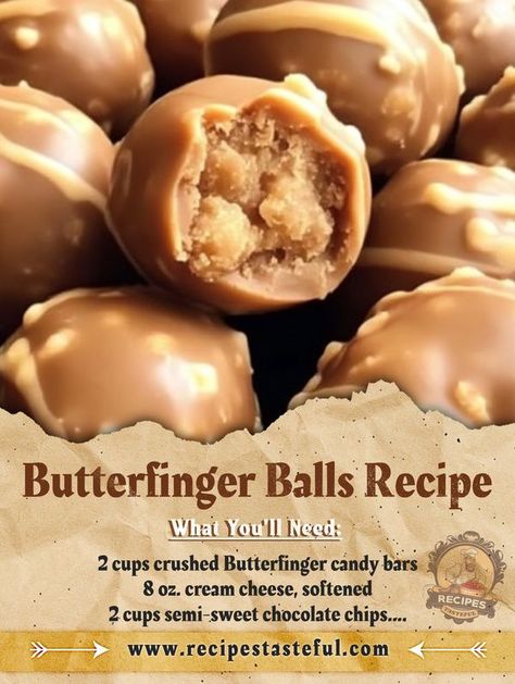 FAMILY RECIPES COMMUNITY | 🍫🥜 Butterfinger Balls 🥜🍫 | Facebook Butterfinger Bites Recipes, Butter Finger Balls, Butterfinger Balls Recipe, Butterfinger Balls, Copycat Food, Butterfinger Candy, Chocolate And Peanut Butter, Bite Size Desserts, Candy Recipes Homemade