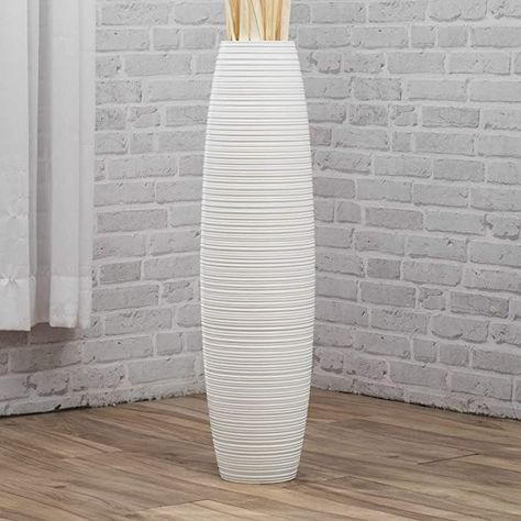 Amazon.com: LEEWADEE Large Floor Vase – Handmade Flower Holder Made of Wood, Sophisticated Vessel for Decorative Branches and Dried Flowers, 28 inches, White : Everything Else Extra Large Floor Vase, Big Floor Vases, Vases Decor Living Room, Standing Vase, White Vase Decor, Takken Decor, Tall White Vase, Floor Standing Vase, Large Floor Vase