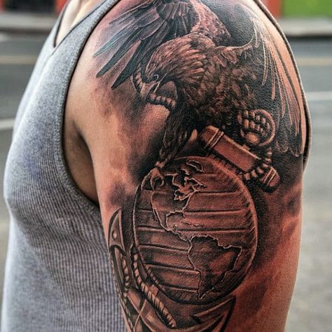 Usmc Tattoo Sleeve, Usmc Tattoos, Military Sleeve Tattoo, Marine Tattoos, Marine Corps Tattoos, Usmc Tattoo, Marine Tattoo, Flag Tattoos, Military Tattoo