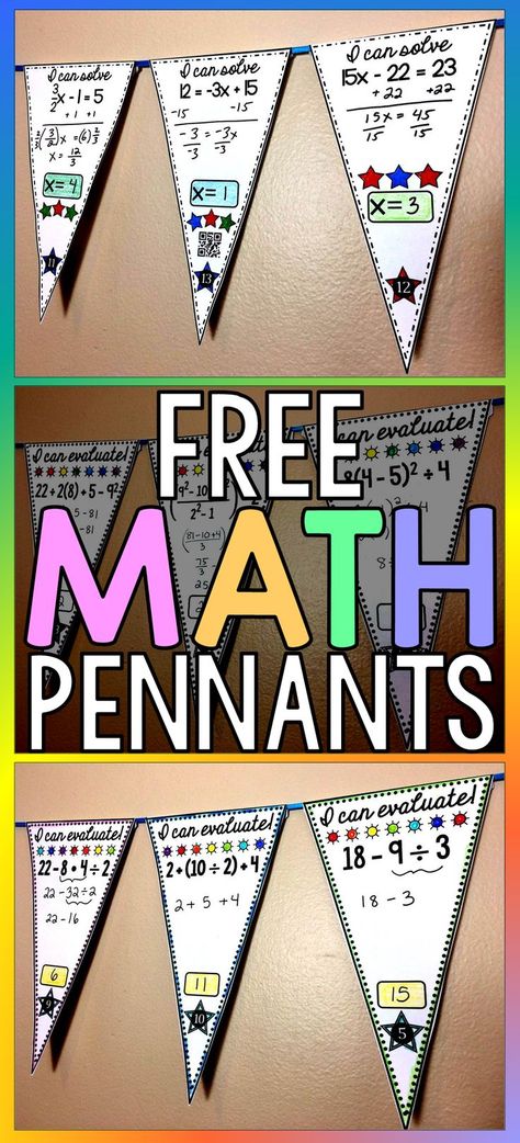 Everyone loves free! In this post I highlight my free math pennants that you can use as warm ups, exit tickets, a review day, a fun day, homework, bell ringers, anything! I have heard so many stories of disengaged students really getting into their math pennants, and to me this is everything. Here are free math pennants for high school and middle school Algebra order of operations and solving equations and a free math pennant for 5th grade and middle school order of operations. #freemathpennants Math Pennants, Free Math Resources, Math Classroom Decorations, School Algebra, Algebra Activities, Differentiation Math, Fifth Grade Math, Solving Equations, Exit Tickets