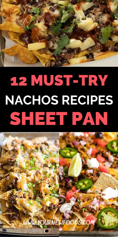 Must-try Sheet Pan Nachos perfect for dinner, family meals, entertaining, holidays & all year round. Pick your favorite sheet pan nachos from this amazing collection of recipes. Bunt Pan Dinner Recipes, Pan Nachos Sheet, Sheet Pan Nachos Pork, Nachos Recipe Sheet Pan, Chicken Sheet Pan Nachos, Vegetarian Sheet Pan Nachos, Easy Sheet Pan Nachos, Taco Meals, Sheet Pan Nachos Recipe