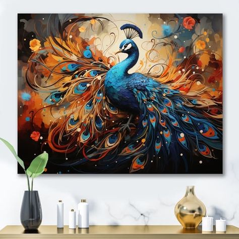 Designart "Peacock Abstract Collage II" Animals Wall Art Living Room - Bed Bath & Beyond - 39224219 Animal Wall Art Prints, Acrylic Wall Decor, Abstract Collage, Beautiful Peacock, Animal Canvas, Acrylic Wall Art, Animal Wall Art, Canvas Home, Wall Art Living Room