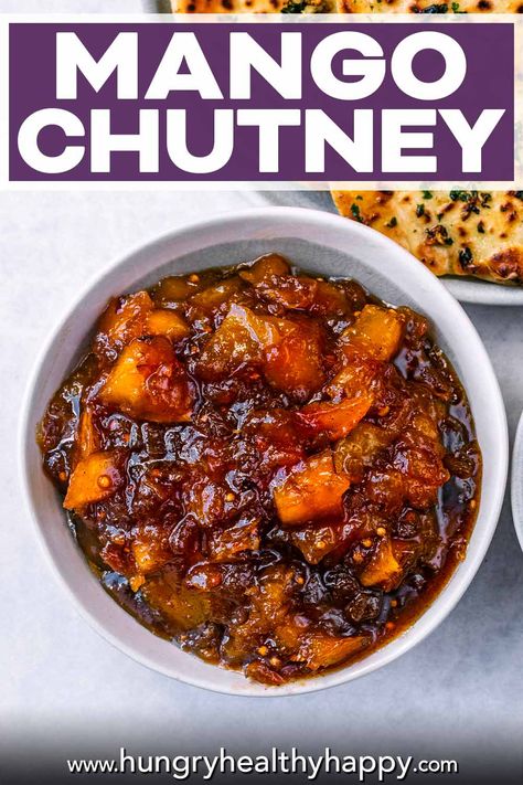 Mango Chutney Recipe Easy, Indian Mango Chutney Recipe, Mango Chutney Recipe, Homemade Naan, Homemade Naan Bread, Indian Mango, Raisin Recipes, Pickle Recipes, Homemade Curry