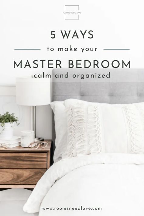 A messy, cluttered room can cause a sleepless, restless night. Use these 5 rules to create a calm, clutter-free master bedroom retreat. Bedroom Calm, Cluttered Room, Diy Home Updates, Mom Time Management, Working Mom Life, Organized Mom, Bedroom Retreat, Mom Tips, Minimal Decor