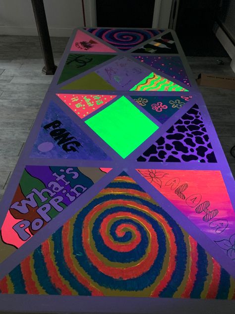 Glow In The Dark Beer Pong Table, Pong Table Painted, Beer Olympics, Beer Olympic, Dark Beer, Beer Pong Tables, Wedding After Party, Pong Table, Party Inspo