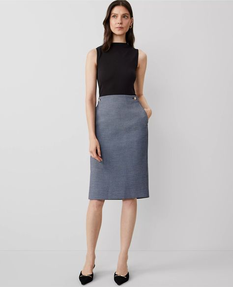 Houndstooth Button Waist Pocket Pencil Skirt Pencil Skirt Outfit, Houndstooth Pencil Skirt, Capsule Wardrobe Work, Skirt Outfit, Classy Outfits, Effortless Style, Ann Taylor, Pencil Skirt, Pencil