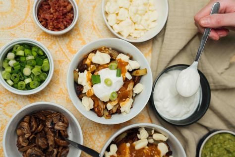 DIY Poutine Bar | Canadian Goodness Poutine Bar Toppings, Poutine Bar, Canadian Party, Poutine Recipe, Bar Recipe, Poutine, Second Birthday, Family Night, Winter Party