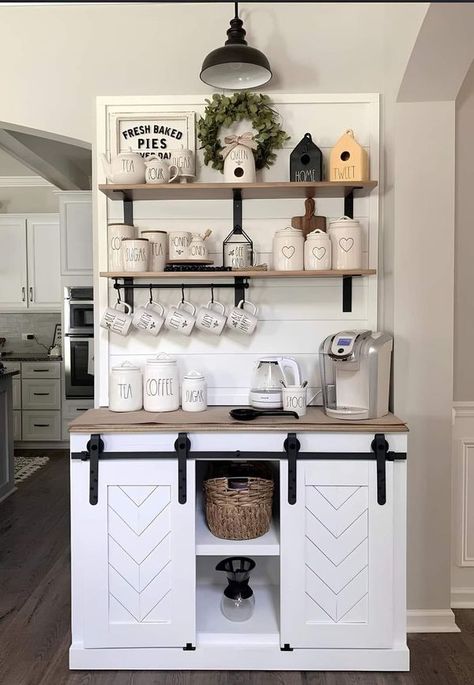 Nicole Gates Diy Coffee Nook, Small Space Coffee Bar, Nook Coffee Bar, Home Coffee Bar Ideas, Cafe At Home, Space Coffee, Coffee Bar Station, Coffee Bar Ideas, Bar Station