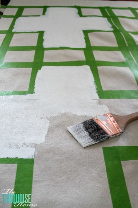 DIY Painted Drop Cloth Rug | TheTurquoiseHome.com Drop Cloth Painting, Painting Drop Cloth, Painted Drop Cloth, Drop Cloth Rug, Large Outdoor Rugs, Canvas Drop Cloths, Paint Drop, Diy Blocks, Rug Nursery