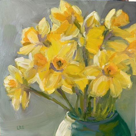 A little daffodil painting before the impending snow storm 🌱❄️🌼 Daffodils Painting, Daffodil Painting, Daffodil Art, Playing Cards Art, Spruce Tree, Cards Art, Snow Storm, Wood Panel, Acrylic Painting Canvas