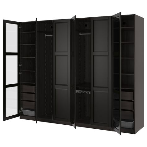 PAX Wardrobe - black-brown Undredal, Undredal glass - IKEA Pax Corner Wardrobe, Pax Planner, Armoire Pax, Glass Wardrobe, Pax System, Ikea Closet, Ikea Pax Wardrobe, Corner Wardrobe, Wardrobe Black