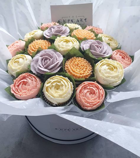 Cupcake Bouquets on Instagram: “Pastels 💫 Peonies, roses & chrysanthemums for a birthday celebration ⭐ . . . . . #pastel #pastelcupcakes #dessertlover #cupcake…” Cupcake Rose Bouquet, Peonies Cupcakes, Peony Cupcakes, Birthday Cupcakes For Women, Cupcake Centerpieces, Cupcake Flower Bouquets, Cupcake Flowers, Cupcake Flower, Peony Cake