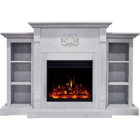 Cambridge Sanoma Electric Fireplace Heater with 72-In. White Mantel, Bookshelves, Enhanced Multi-Color Log Display, and Remote Log Display, Double Sided Electric Fireplace, Duraflame Electric Fireplace, Black Electric Fireplace, Dimplex Electric Fireplace, Modern Electric Fireplace, Best Electric Fireplace, White Mantel, Fireplace Bookshelves