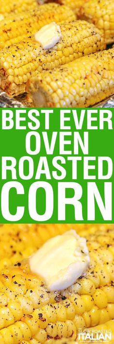 The Best Ever Oven Roasted Corn is prepped and ready to go in the oven in just 10 minutes. This recipe is so simple you will be making it all year long! Corn Video, Roasted Corn On The Cob, Oven Roasted Corn, The Slow Roasted Italian, Baked Corn, Roasted Corn, Corn Recipes, Corn On The Cob, Cayenne Pepper