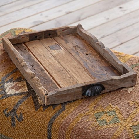 Farmhouse Style Trays Primitive Colors, Reclaimed Wood Tray, Fence Pickets, Rustic Tray, Tray With Handles, Wood Wall Shelf, Amber Glass Bottles, Glass Pumpkins, Iron Handles