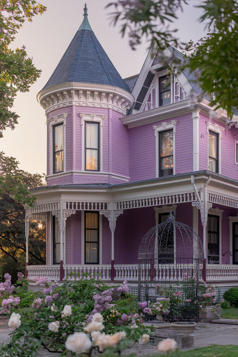 The 107 Best Exterior House Colors Painted Lady House Color Schemes, Queen Anne Victorian House Exterior Paint, Doll House Exterior Colors, Pink Exterior House, Purple House Exterior, Victorian Exterior Color Schemes, Victorian Paint Colors, Painted Lady House, Design Homes