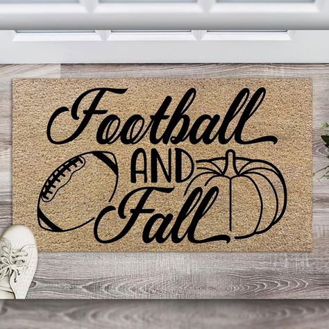 Football & Fall Doormat, Football Season Welcome Mat, Fall Football Doormat, Personalized Welcome Mat, Custom Doormat, Football Fan Gift Welcome Home with a Personalized Touch: Our Custom Doormats Introduce warmth and hospitality right at your doorstep with our personalized doormat, the perfect housewarming gift or a charming addition to your own entryway. Crafted for Style and Durability: - Choose from three sizes (16x24", 18x30", or 24x36") to find the ideal fit for your space. - Made of high-quality polyester felt on the top for a soft yet durable surface that traps dirt and moisture, and sturdy black rubber on the base for stability and slip resistance. - Designs are UV printed, ensuring vibrant colors and sharp details that resist fading and withstand daily wear and tear. Personalize Football Doormat, Doormat Personalized, Mat Ideas, Door Mat Diy, Football Diy, Fall Doormat, Diy Shop, Rustic Pumpkin, Fall Football