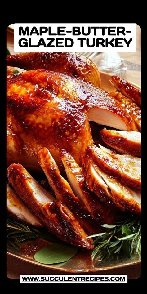 Enjoy a juicy and flavorful holiday centerpiece with this Maple-Butter-Glazed Turkey recipe! This delectable turkey is glazed to perfection, making it a show-stopping dish for any occasion. Maple Glazed Turkey, Juicy Turkey Recipe, Maple Turkey, Turkey Roasted, Turkey Glaze Recipes, Glazed Turkey, Perfect Roast Turkey, Roast Turkey Recipes, Turkey Glaze