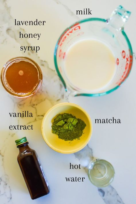 Honey Lavender Matcha Latte (Hot or Iced) - Dash of Jazz Lavender Matcha Latte, Lavender Matcha, Matcha Iced Tea, Latte At Home, Honey Lavender, Lavender Syrup, Tea Drinks, Matcha Drink, Green Tea Latte