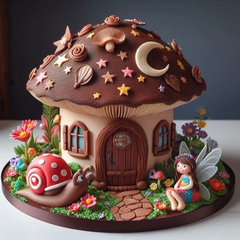 Polymer Clay Mushroom House, Diary Creative Ideas, Clay House Ideas, Fairy House Cake, Toadstool Cake, Pumpkin Fairy House, Egg Artistry, Pirate Crafts, Fairy House Crafts