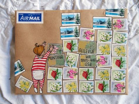 Mail art - a lot of cat stamps and other lessons in mail-art Snail Mail Envelopes, Snail Mail Art, Mail Art Envelopes, Mail Envelope, Happy M, Cat Stamp, Fun Mail, Envelope Lettering, Decorated Envelopes