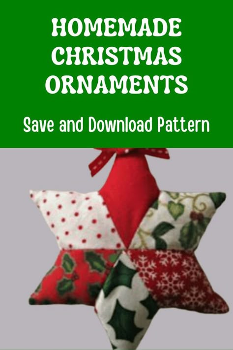 Homemade Christmas ornaments pattern Fabric Christmas Decorations Sewing, Fabric Christmas Ornaments Patterns Free, Fabric Ornaments Diy Free Pattern, Christmas Ornaments To Sew, Fabric Ornaments Diy, Ornaments To Sew, Easy Christmas Sewing, Sewn Ornaments, Christmas Diy Sewing