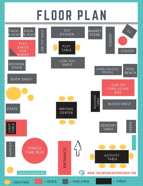 Is Your Floor Plan Causing Behavioral Issues? - The Empowered Provider Daycare Layout Floor Plans, Daycare Flooring, Daycare Floor Plans, Kindergarten Classroom Layout, Child Care Center Design, Daycare Layout, Playroom Layout, Classroom Floor Plan, School Floor Plan