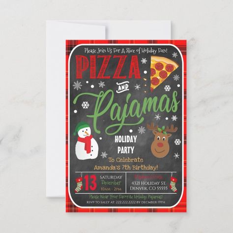 Pizza And Pajamas, Pajamas Sleepover, Birthday Parties For Kids, Christmas Pizza, Christmas Pajama Party, Pajamas Party, Kids Sleepover, Holiday Birthday Party, Christmas Party Themes