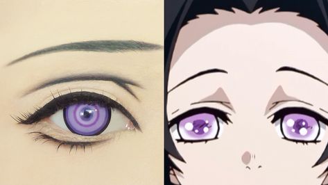 Demon Slayer character cosplay eye makeup Kimetsu no Yaiba 鬼滅の刃 胡蝶 カナエ Kanae Kocho Shinobu Makeup, Flower Hashira, Make Up Cosplay, Cool Contacts, Cosplay Makeup Tutorial, Anime Eye Makeup, Up Cosplay, Kanae Kocho, Anime Cosplay Makeup