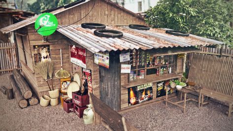 ArtStation - Tindahan ni Aling Nena, Don John Gatacilo Sari Sari Store, Don John, 3d Reference, Tin Roof, Store Fronts, Philippines, Creative Design, Google Images, Cabin