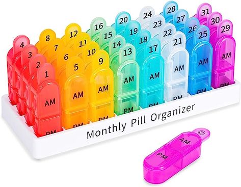 #AD We recommend you our 30 Day Pill Organizer! From now on, you don't need to worry about above problems! Our monthly pill organizer twice a day will help you organize your pills very easily, keep tracking of the pills. One month pill organizer provides you enough storage during your traveling. Easy open design, the elderly or patients can also open the 30 day pill organizer am pm. Monthly Pill Organizer, Pill Organiser, Daily Pill Organizer, Tablet Organizer, Pill Box Organizer, Medication Organization, Pill Dispenser, Medicine Organization, Pill Holder