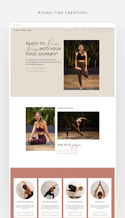 This natural, peaceful and warm yoga teacher website was designed to provide a platform for selling yoga lessons online, and to better promote the services Earth Tribe Yoga provides. Yoga Website Inspiration, Pilates Website Design Inspiration, Yoga Teacher Branding, Yoga Teacher Website, Yoga Website Design Inspiration, India Retreat, Yoga Website Design, Yoga Studio Website, Yoga Web