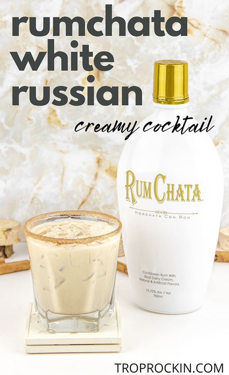 Kahlua And Rumchata Drinks, Frozen White Russian Recipe, White Mixed Drinks, Rumchata Pineapple Cream Recipes, Rumchata Drinks Easy, Peanut Butter White Russian, White Party Snacks, Creamy Cocktail Recipes, White Drinks Cocktails