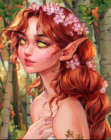 Red Hair Fairy Art, Red Hair Elf, Goals 2023, Dnd Npc, Blood Elf, Short Red Hair, Anime Elf, Female Elf, Forest Elf