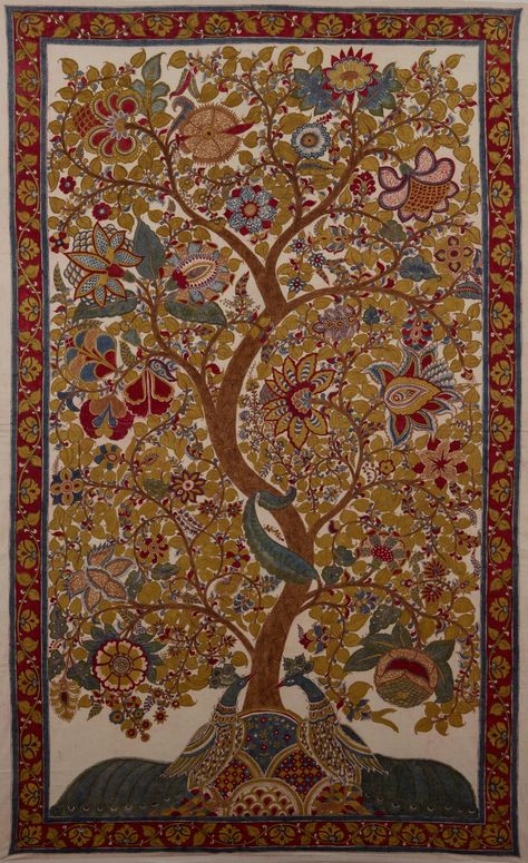 Tree of Life,Price: $ 1500, Medium: Mordants & natural dye… | Flickr Illustration Fantasy Art, Fairy Tale Illustrations, Kalamkari Art, Illustration Fantasy, Spa Rooms, Kalamkari Painting, Tree Of Life Art, Temple Art, Madhubani Art