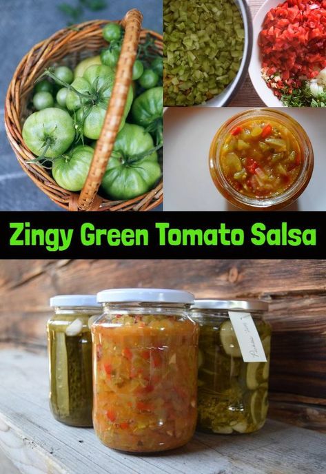 Homemade Zingy Green Tomato Salsa Red And Green Tomato Salsa, Canning Cabbage, Canning Green Tomatoes, Tomatillo Recipes, Verde Salsa, Green Tomato Salsa, Salsa Canning Recipes, Preserving Tomatoes, Food Canning