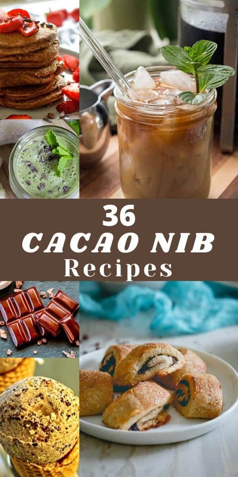 A collection of fun and healthy Cacao Nib Recipes ranging from ice cream and bars to cookies and pancakes to scones and granola. All recipes are gluten-free and vegetarian!#cacaonibs #cocoanibs Raw Cacao Nibs Recipes, Chocolate Nibs Recipes, Cocoa Nibs Recipes Healthy, Coco Nibs Recipes, Recipes With Cacao Nibs, Raw Cacao Recipes, Cocoa Nibs Recipes, Carob Recipes, Cacao Nibs Recipes