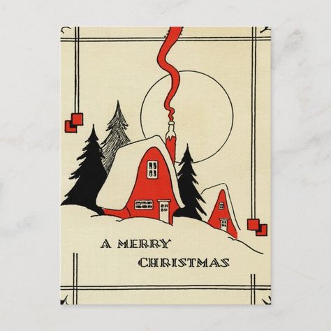 Vintage Christmas Snow Cabin Holiday Postcard | Zazzle Meowy Christmas Card, Christmas Card For Wife, Vintage Jul, Illustration Noel, Christmas Card Art, 카드 디자인, God Jul, Card Drawing, Funny Christmas Cards