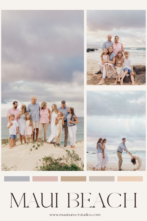 Maui Outfit Color Palettes for your Professional Photo Session — MAUI SUNSET STUDIOS Family Beach Outfits Color Schemes, Family Beach Wedding Outfits, Maui Beach Family Photos, Beach Outfit Color Palette, Hawaiian Beach Family Photos, Best Colors For Beach Family Photos, Color Palette For Beach Family Photos, Beach Pictures Outfits Color Schemes, Beach Photoshoot Color Palette